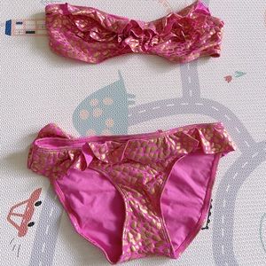 ASOS Foil Print Leopard Ruffle Bikini Set - Pink with Gold foil leopard